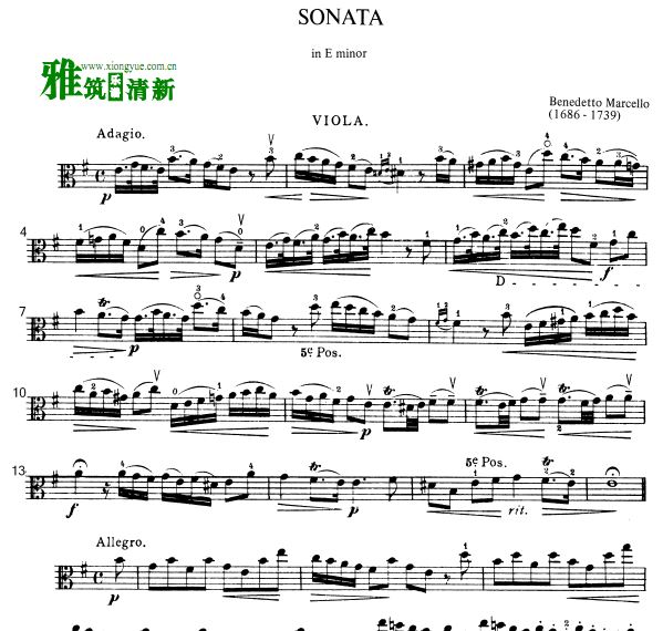 马尔切洛 中提琴e小调奏鸣曲中提琴谱