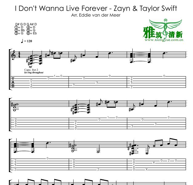 Eddie版Taylor Swift - I Don't Wanna Live Forever指弹吉他谱
