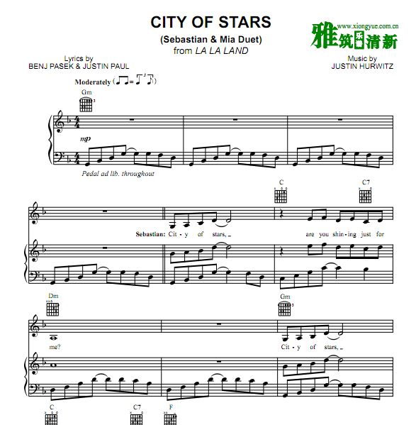 爱乐之城 City Of Stars 钢琴弹唱谱 附吉他和弦