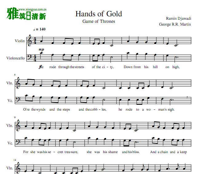 权力的游戏 Hands of Gold小提琴大提琴二重奏谱