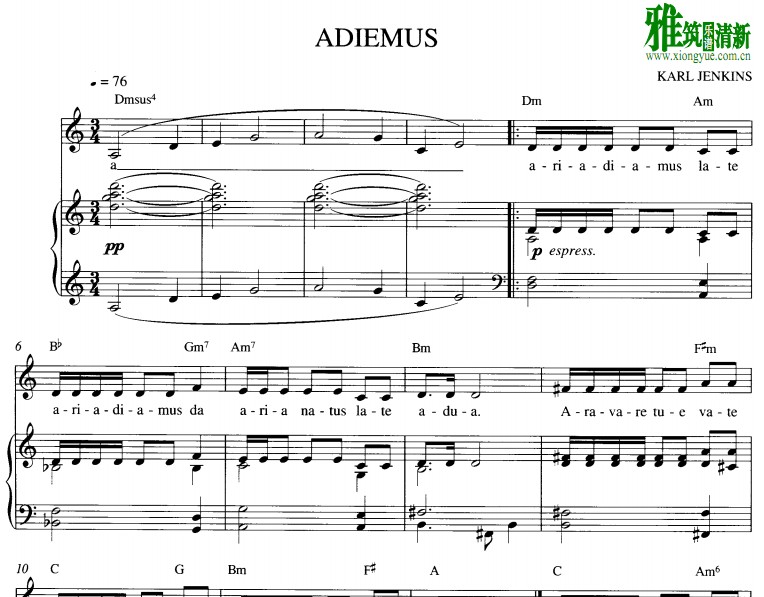 Adiemus 阿迪穆斯钢琴伴奏谱