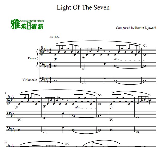 权力的游 Light Of The Seven大提琴钢琴二重奏谱