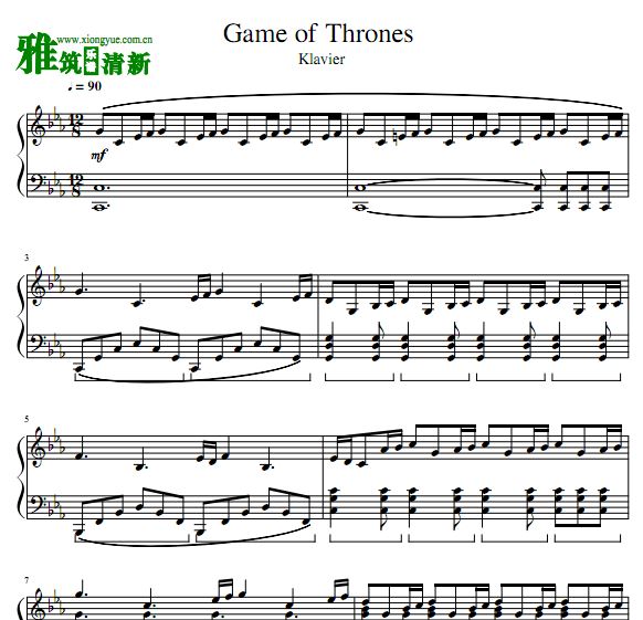 Game of Thrones权力的游戏主题曲钢琴谱
