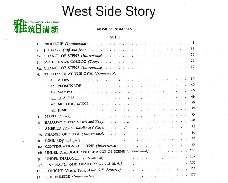 伯恩斯坦 西区故事全剧声乐谱钢琴伴奏谱