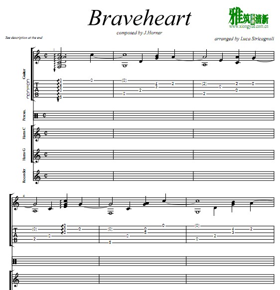 Luca Stricagnoli版 Braveheart指弹吉他谱 