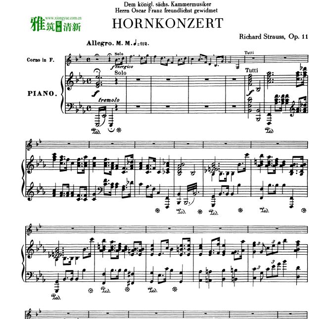 理查德·施特劳斯 第一圆号协奏曲 OP.11圆号钢琴伴奏总谱