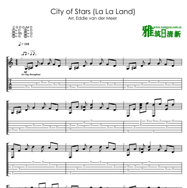 Eddie Van Der Meer版 City of Stars指弹吉他谱