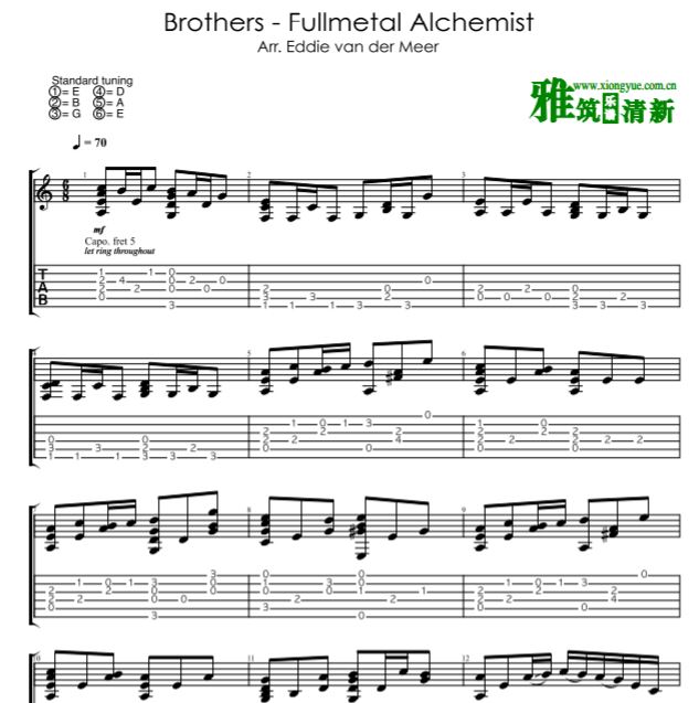 钢之炼金术师 Eddie Van Der Meer - Brothers指弹吉他谱