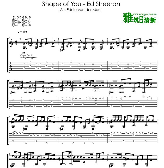 Eddie Van Der Meer Shape of You指弹吉他谱