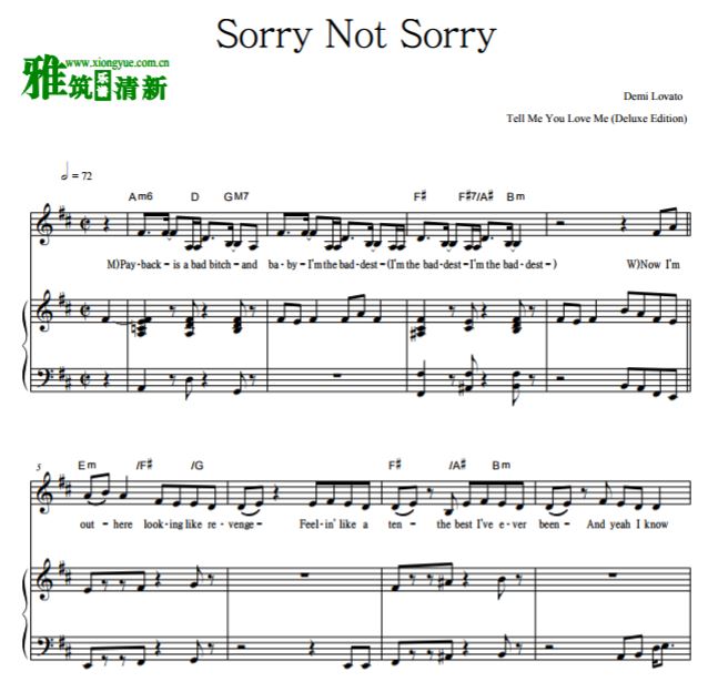 Demi Lovato - Sorry Not Sorry 钢琴谱 