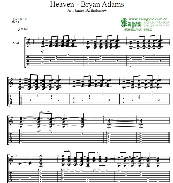 James bartholomew heaven指弹吉他谱