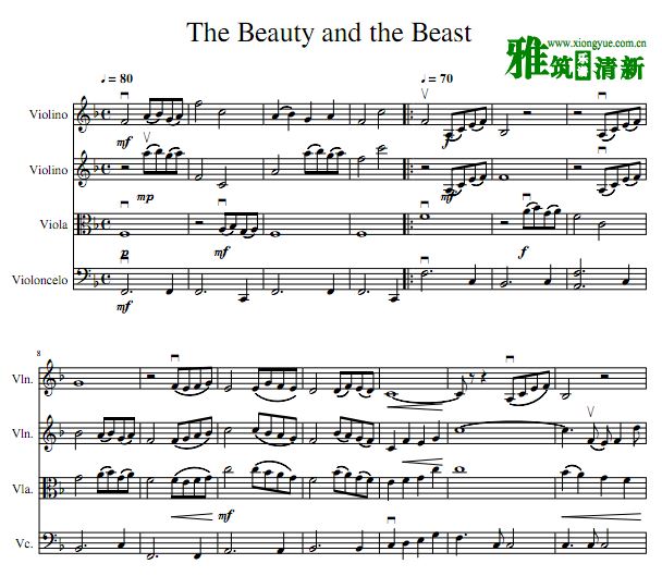 美女与野兽弦乐四重奏谱The Beauty and the Beast