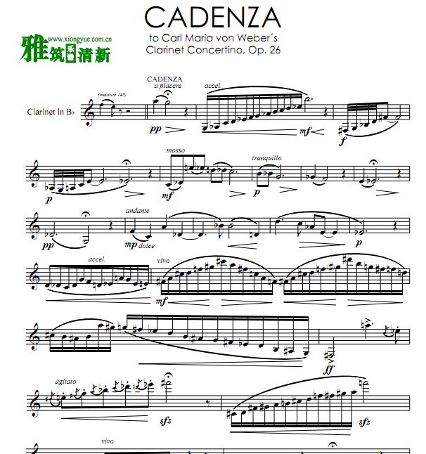 韦伯Weber 单簧管协奏曲OP 26 C调单簧管谱