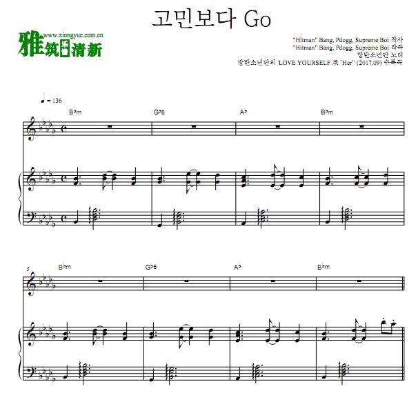 BTS 防弹少年团 Go Go钢琴谱