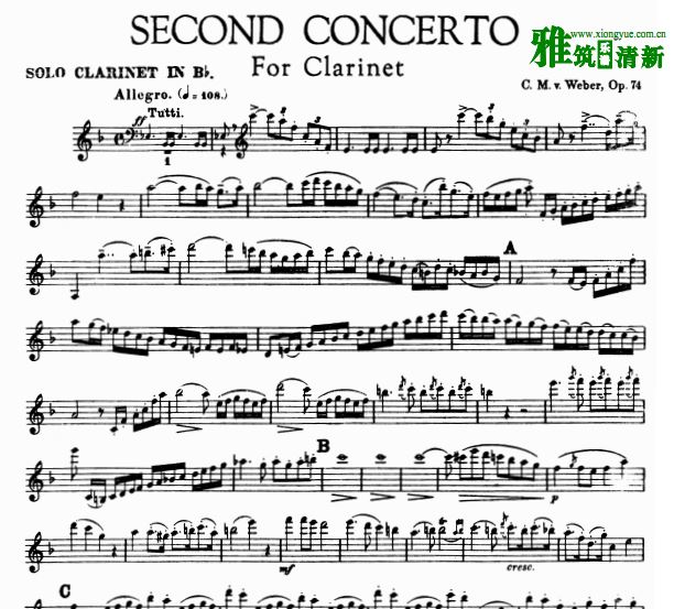 韦伯 第二号单簧管协奏曲Op74 单簧管谱