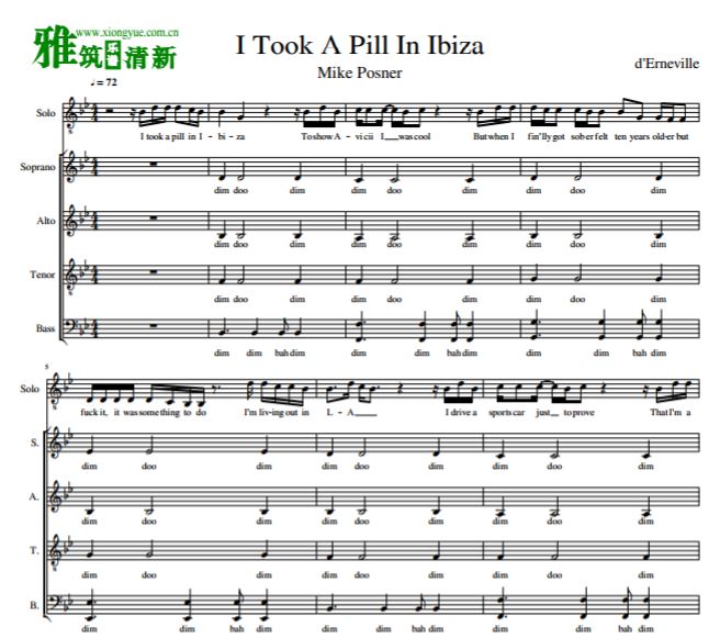 I Took A Pill In Ibiza 阿卡贝拉合唱谱