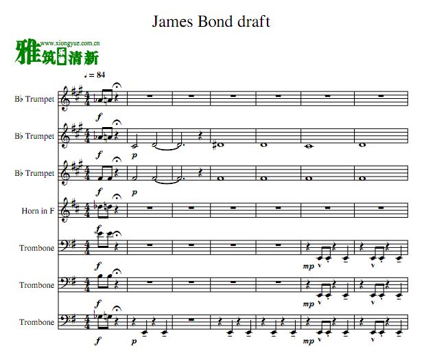 007 James Bond小号圆号长号铜管七重奏谱
