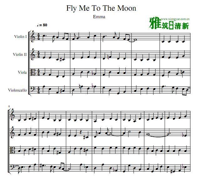 Fly Me To The Moon弦乐四重奏谱