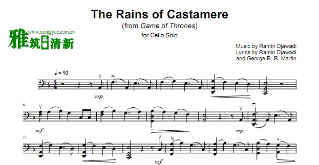 权力的游戏 The Rains of Castamere大提琴谱