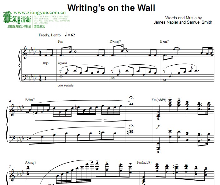 Sam Smith - Writing's On The Wall钢琴谱