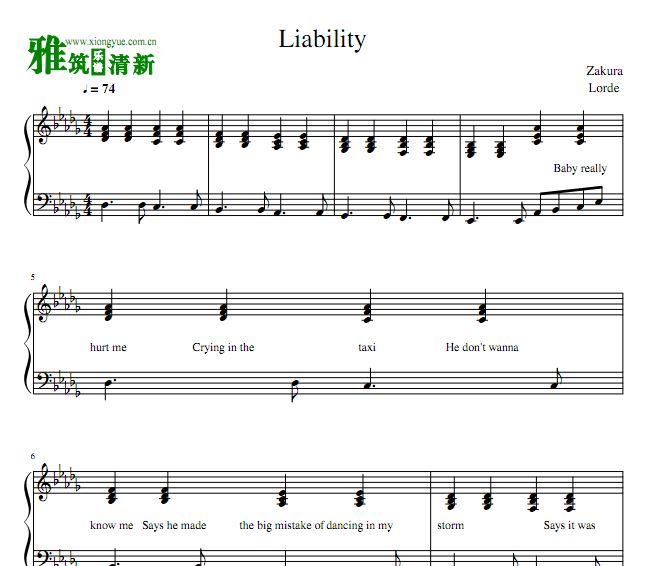 洛德 Lorde - Liability钢琴弹唱谱