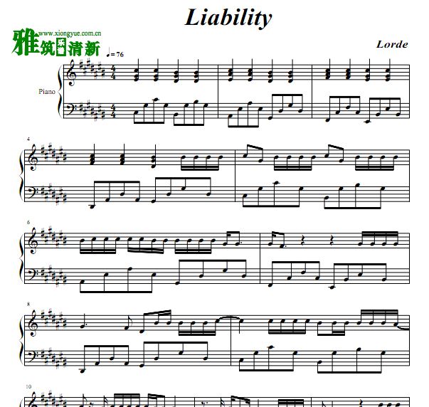 Lorde - Liability钢琴独奏谱