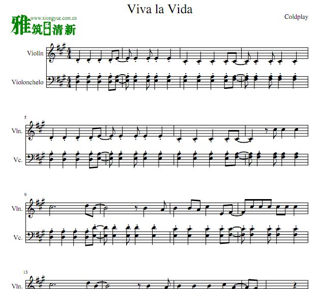 Viva la Vida小提琴大提琴二重奏谱