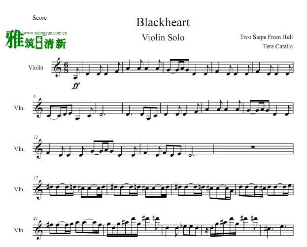 Two Steps From Hell - Blackheart小提琴谱