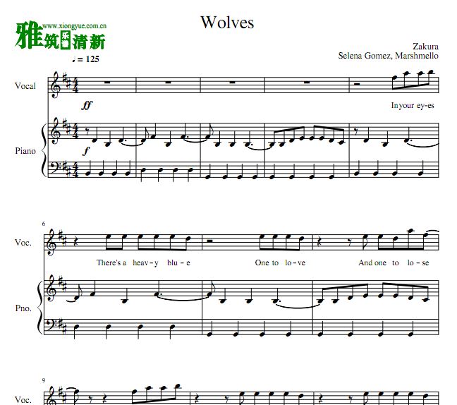 Selena Gomez Marshmello - Wolves钢琴弹唱谱