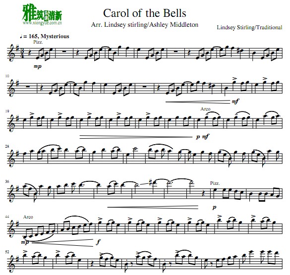 Lindsey Stirling - Carol of the Bells小提琴谱