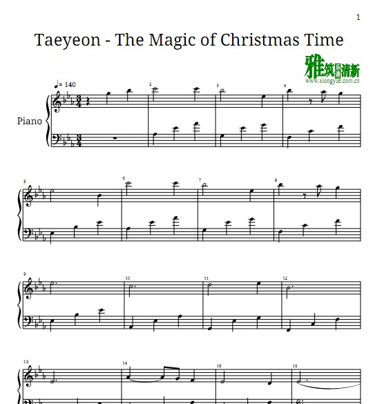 Taeyeon - The Magic of Christmas Time钢琴谱