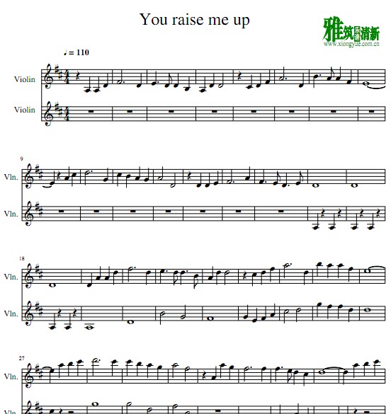 You raise me up小提琴二重奏谱