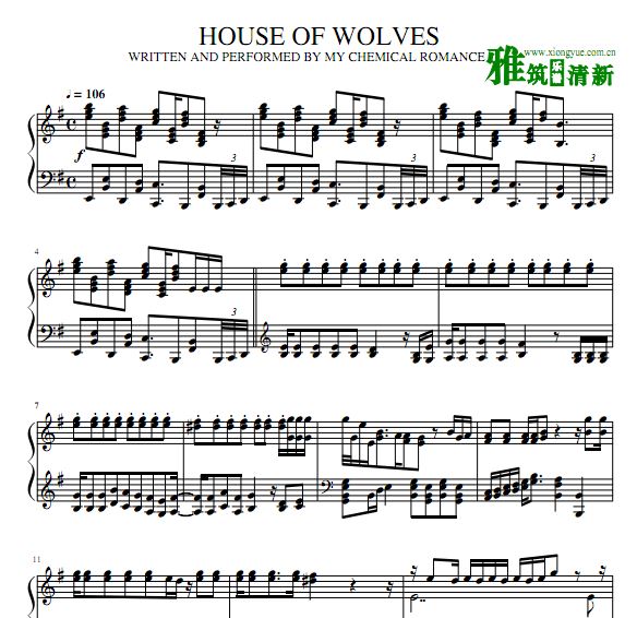 my chemical romance - house of wolves钢琴谱