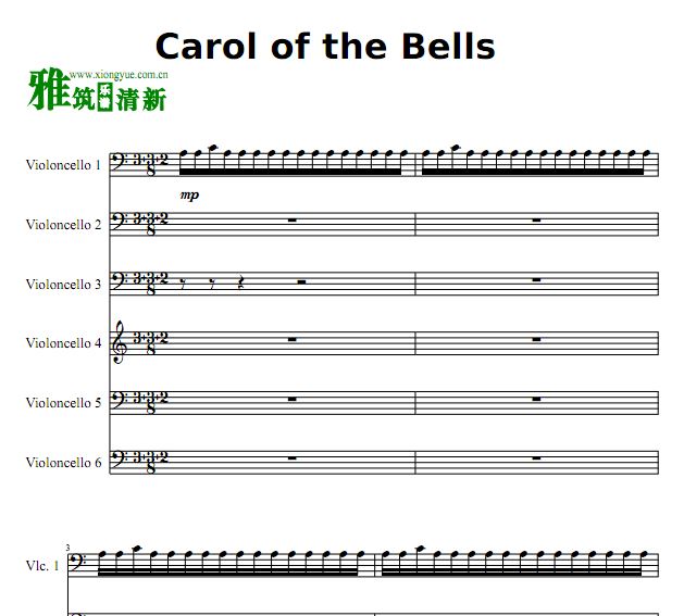 Carol of the Bells大提琴六重奏谱