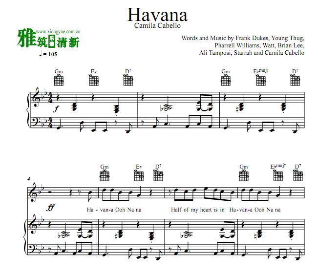 Camila Cabello - Havana 钢琴伴奏谱