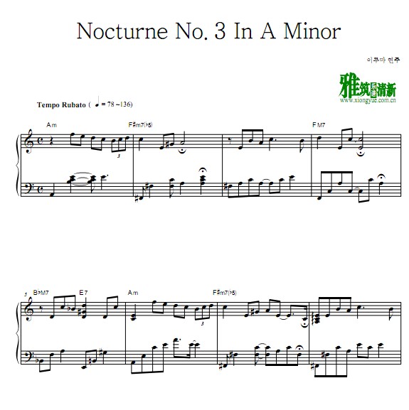 Yiruma 李闰珉 Nocturne No.3 In A钢琴谱