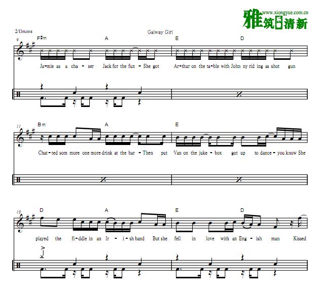 Ed Sheeran - Galway Girl爵士鼓谱