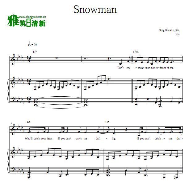 Sia - Snowman钢琴弹唱谱