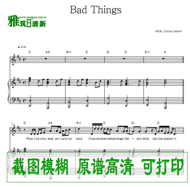 MGK Camila Cabello - Bad Things钢琴伴奏谱