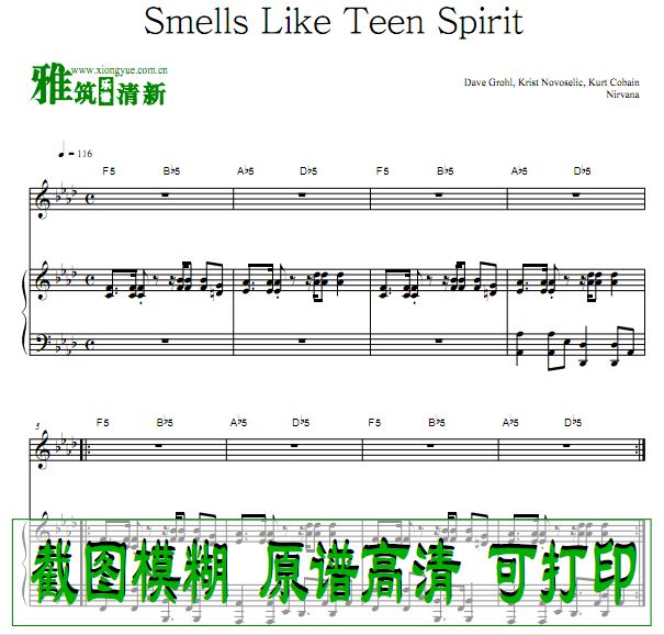 Nirvana - Smells Like Teen Spirit 钢琴弹唱谱