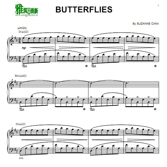 苏珊希雅尼 - Butterflies钢琴谱