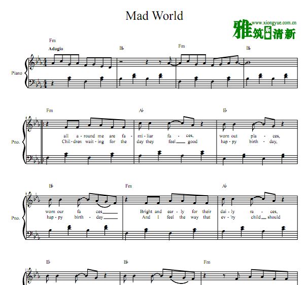 Mad world钢琴谱