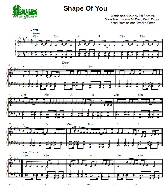 shape of you钢琴谱,shape of you 钢琴达人yourpiano版 shape of you钢琴谱