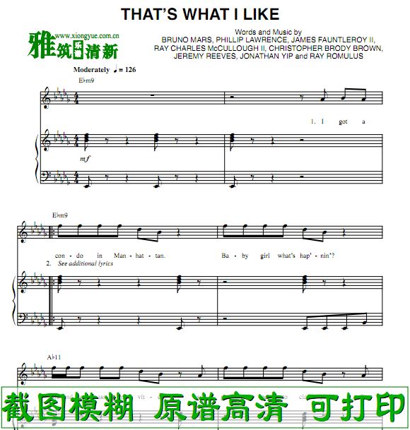 Bruno Mars - That's What I Like钢琴弹唱谱