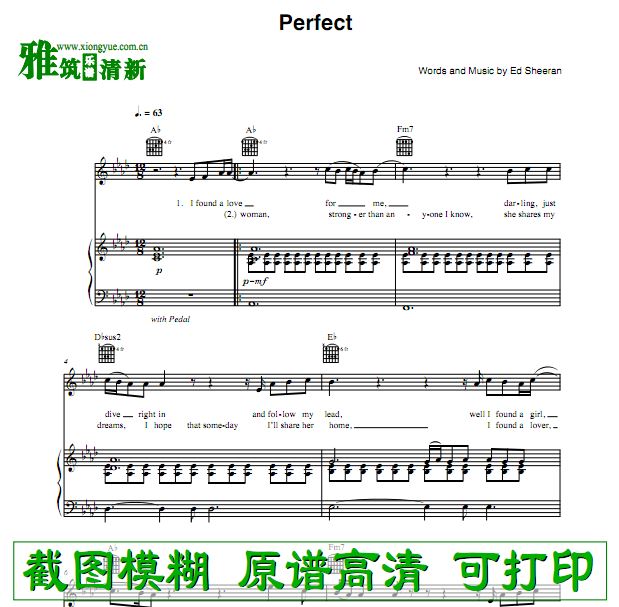 Ed Sheeran - Perfect 钢琴谱