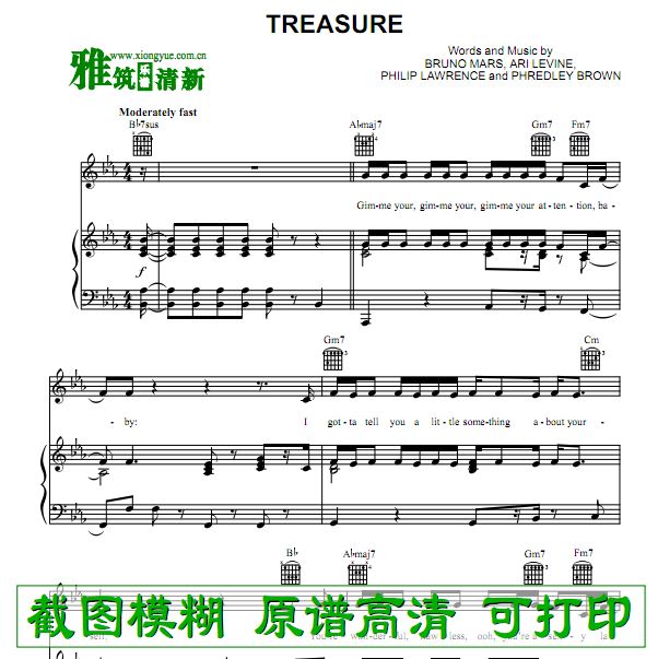 Bruno Mars - Treasure 钢琴伴奏谱