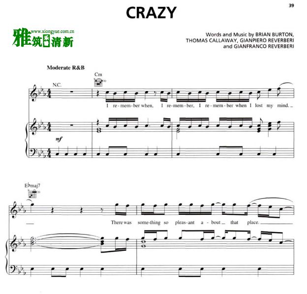 Gnarls Barkley - Crazy钢琴伴奏谱