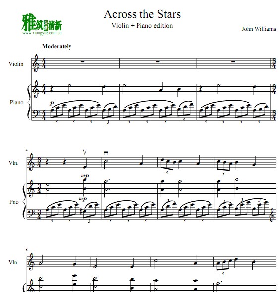 星球大战Across the Stars小提琴钢琴伴奏谱