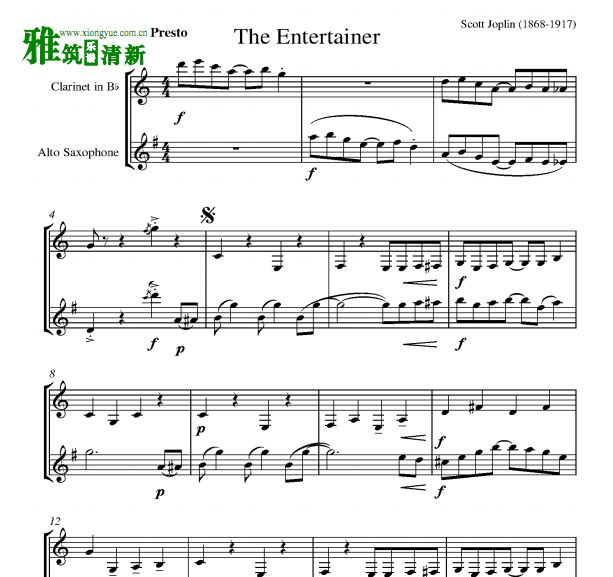 Scott Joplin The Entertainer黑管萨克斯二重奏谱