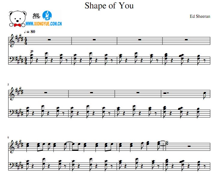 Ed sheeran - Shape of you钢琴独奏谱
